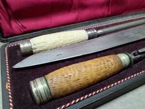 Antique Sheffield carving set with faux bone handles. - 3