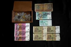 Collection of assorted coins and banknotes