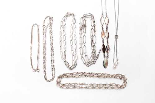 Seven necklaces in sterling silver