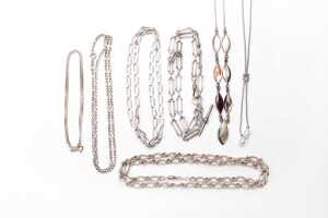 Seven necklaces in sterling silver