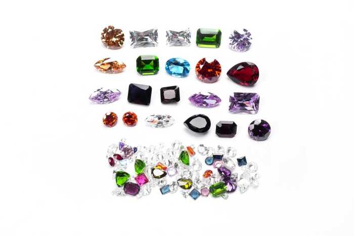 A collection of multi coloured cubic zirconia
