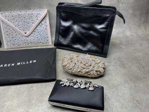 Five Designer-style handbags and clutches. - 2