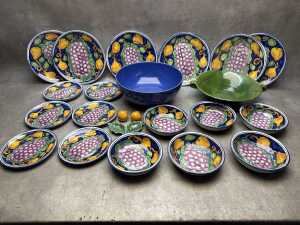 Assorted terra cotta and majolica servingware