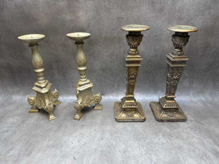 Two pairs of resin decorative gold-tone candle holders