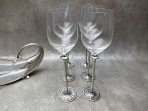 Royal Sleangor pewter 'Vinifera Whale Decanter' and 12 wine glasses - 3