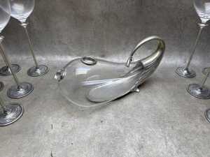 Royal Sleangor pewter 'Vinifera Whale Decanter' and 12 wine glasses - 4