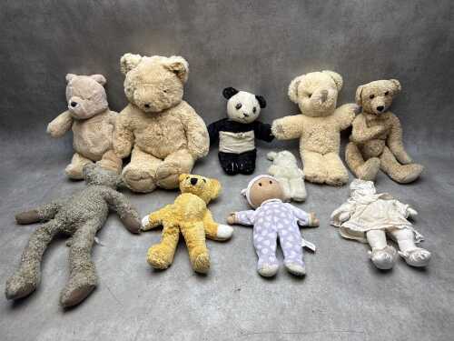 Collection of vintage and antique teddy bears and dolls