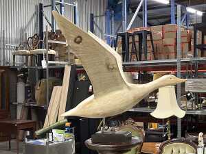 Decorative whitewashed timber figure of a duck in flight (or take off!) - 2