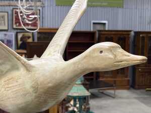 Decorative whitewashed timber figure of a duck in flight (or take off!) - 3