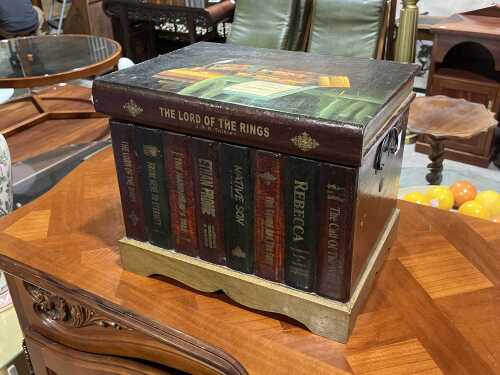 Hand-painted timber book-form chest