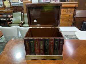 Hand-painted timber book-form chest - 2