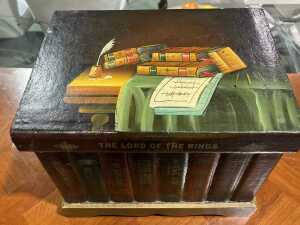 Hand-painted timber book-form chest - 3