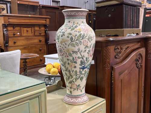 Portuguese ceramic glazed floor vase with floral decoration