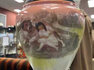 Antique Victorian hand-painted kerosene table lamp - 2