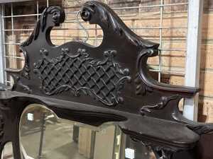 Antique carved timber overmantel mirror - 2