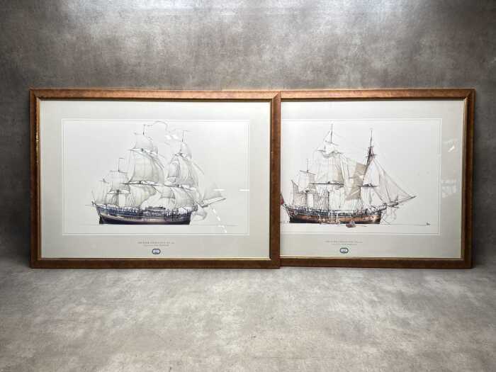 Pair of HM Bark Endeavour after Ross Shardlow framed prints on paper