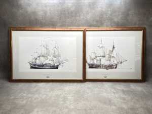 Pair of HM Bark Endeavour after Ross Shardlow framed prints on paper