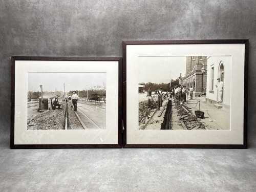 Two Black and white reproductions of early Australian photographs of road builders