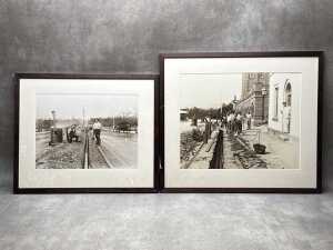 Two Black and white reproductions of early Australian photographs of road builders