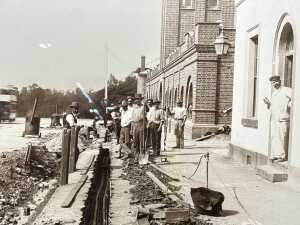 Two Black and white reproductions of early Australian photographs of road builders - 3