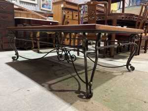 Timber coffee table with wrought iron base - 2