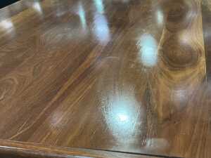 Timber coffee table with wrought iron base - 5