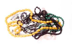 A collection of semi precious bead necklaces