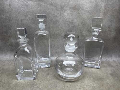 Four contemporary crystal decanters