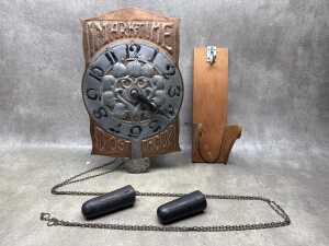 'I Mark Time, Do You?' copper and pewter clock.