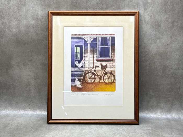 Cynthia Taylor, Back Door Chickens, 2/80. Coloured etching on paper