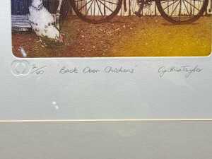 Cynthia Taylor, Back Door Chickens, 2/80. Coloured etching on paper - 3