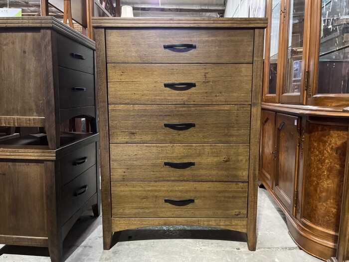 Modern timber chest of five drawers