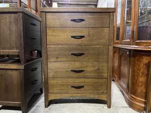 Modern timber chest of five drawers