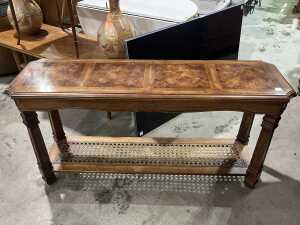 Burl wood veneer top two-tier hall table