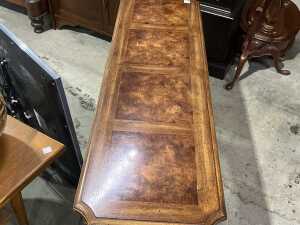 Burl wood veneer top two-tier hall table - 2