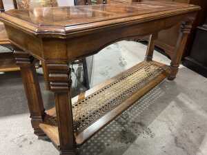 Burl wood veneer top two-tier hall table - 3