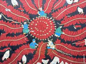Chinese folk art painting, Farmers Threading Corn. Watercolour on paper - 2