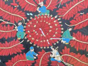 Chinese folk art painting, Farmers Threading Corn. Watercolour on paper - 3