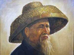 Portrait of an old Chinese man. Oil on board. - 2