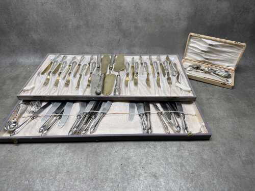 Silver plated ornate serving ware and flatware