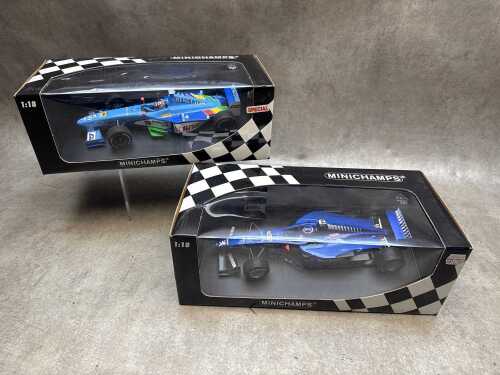 Two Minichamps 1999 Benetton and Peugeot model cars