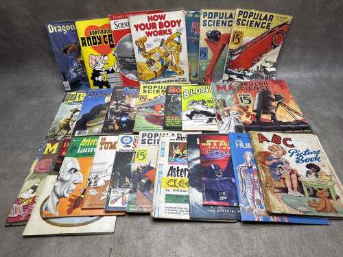 Collection of mostly vintage magazines, comics and books