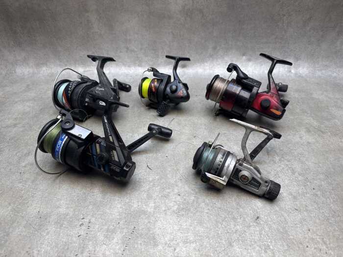 Five fishing reels