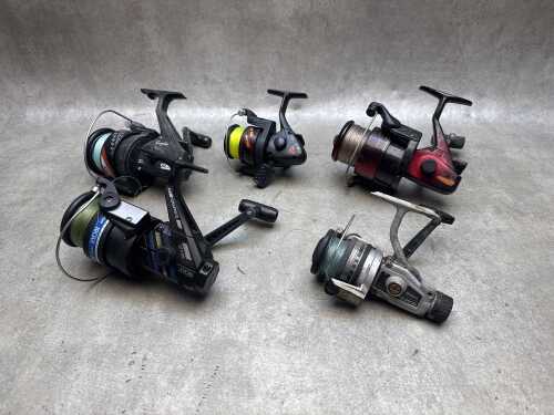 Five fishing reels