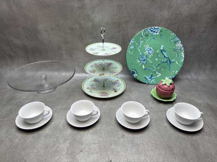 Ceramic and glass afternoon tea items
