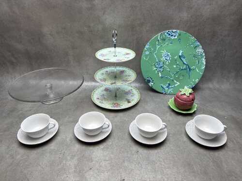 Ceramic and glass afternoon tea items