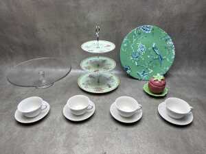 Ceramic and glass afternoon tea items