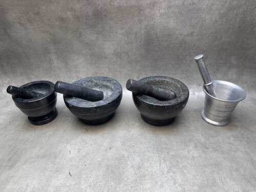 Four mortars and pestles