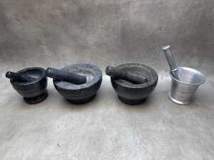 Four mortars and pestles
