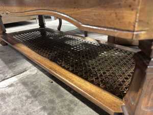 Burr veneer coffee table with cane shelf - 3
